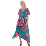 Floral Pattern, Abstract, Colorful, Flow Cross Front Sharkbite Hem Maxi Dress