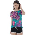 Floral Pattern, Abstract, Colorful, Flow Short Sleeve Open Back T-Shirt