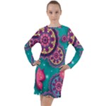 Floral Pattern, Abstract, Colorful, Flow Long Sleeve Hoodie Dress