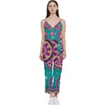 Floral Pattern, Abstract, Colorful, Flow V-Neck Camisole Jumpsuit