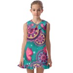 Floral Pattern, Abstract, Colorful, Flow Kids  Pilgrim Collar Ruffle Hem Dress