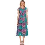 Floral Pattern, Abstract, Colorful, Flow V-Neck Drawstring Shoulder Sleeveless Maxi Dress