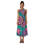 Floral Pattern, Abstract, Colorful, Flow Sleeveless Cross Front Cocktail Midi Chiffon Dress