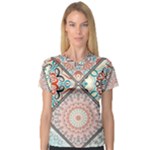 Flowers Pattern, Abstract, Art, Colorful V-Neck Sport Mesh T-Shirt