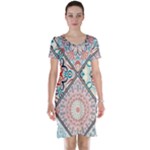 Flowers Pattern, Abstract, Art, Colorful Short Sleeve Nightdress