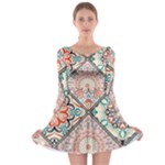 Flowers Pattern, Abstract, Art, Colorful Long Sleeve Skater Dress