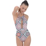 Flowers Pattern, Abstract, Art, Colorful Plunge Cut Halter Swimsuit