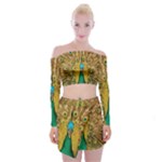 Peacock Feather Bird Peafowl Off Shoulder Top with Mini Skirt Set