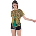 Peacock Feather Bird Peafowl Asymmetrical Short Sleeve Sports T-Shirt