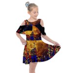 Skyline Frankfurt Abstract Moon Kids  Shoulder Cutout Chiffon Dress