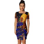 Skyline Frankfurt Abstract Moon Fitted Knot Split End Bodycon Dress