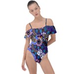 Authentic Aboriginal Art - Discovering Your Dreams Frill Detail One Piece Swimsuit