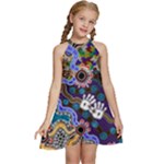 Authentic Aboriginal Art - Discovering Your Dreams Kids  Halter Collar Waist Tie Chiffon Dress