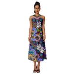 Authentic Aboriginal Art - Discovering Your Dreams Sleeveless Cross Front Cocktail Midi Chiffon Dress