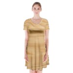 Light Wooden Texture, Wooden Light Brown Background Short Sleeve V-neck Flare Dress