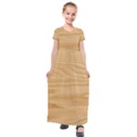 Light Wooden Texture, Wooden Light Brown Background Kids  Short Sleeve Maxi Dress