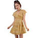 Light Wooden Texture, Wooden Light Brown Background Flutter Sleeve Wrap Dress