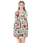Love Abstract Background Love Textures Long Sleeve V-neck Flare Dress