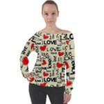 Love Abstract Background Love Textures Off Shoulder Long Sleeve Velour Top