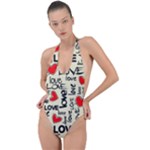 Love Abstract Background Love Textures Backless Halter One Piece Swimsuit