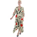 Love Abstract Background Love Textures Quarter Sleeve Wrap Front Maxi Dress