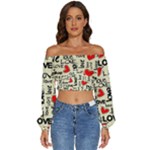 Love Abstract Background Love Textures Long Sleeve Crinkled Weave Crop Top