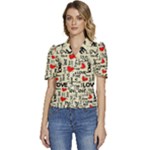 Love Abstract Background Love Textures Puffed Short Sleeve Button Up Jacket