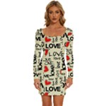 Love Abstract Background Love Textures Long Sleeve Square Neck Bodycon Velvet Dress