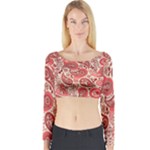 Paisley Red Ornament Texture Long Sleeve Crop Top