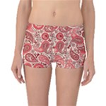 Paisley Red Ornament Texture Boyleg Bikini Bottoms