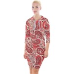 Paisley Red Ornament Texture Quarter Sleeve Hood Bodycon Dress