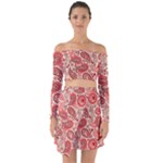 Paisley Red Ornament Texture Off Shoulder Top with Skirt Set
