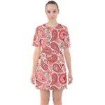 Paisley Red Ornament Texture Sixties Short Sleeve Mini Dress