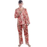 Paisley Red Ornament Texture Men s Long Sleeve Satin Pajamas Set