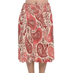 Paisley Red Ornament Texture Velvet Flared Midi Skirt