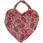 Paisley Red Ornament Texture Giant Heart Shaped Tote