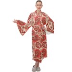 Paisley Red Ornament Texture Maxi Velvet Kimono