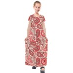 Paisley Red Ornament Texture Kids  Short Sleeve Maxi Dress