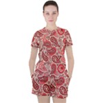 Paisley Red Ornament Texture Women s T-Shirt and Shorts Set