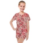 Paisley Red Ornament Texture Kids  Mesh T-Shirt and Shorts Set