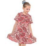 Paisley Red Ornament Texture Kids  Short Sleeve Shirt Dress