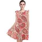 Paisley Red Ornament Texture Tie Up Tunic Dress
