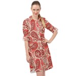 Paisley Red Ornament Texture Long Sleeve Mini Shirt Dress