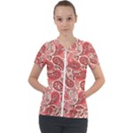 Paisley Red Ornament Texture Short Sleeve Zip Up Jacket