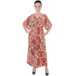 Paisley Red Ornament Texture V-Neck Boho Style Maxi Dress