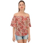 Paisley Red Ornament Texture Off Shoulder Short Sleeve Top