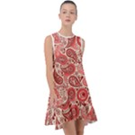 Paisley Red Ornament Texture Frill Swing Dress