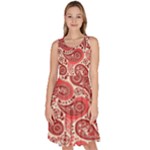 Paisley Red Ornament Texture Knee Length Skater Dress With Pockets