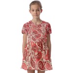 Paisley Red Ornament Texture Kids  Short Sleeve Pinafore Style Dress