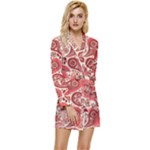 Paisley Red Ornament Texture Long Sleeve Satin Robe